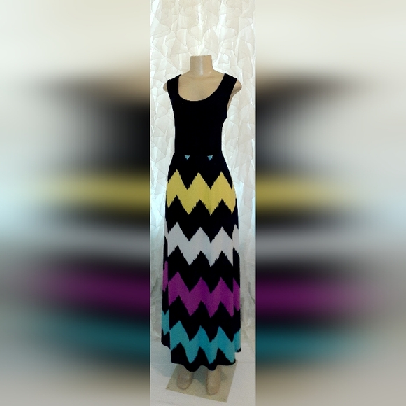 Shang Ya Colorful Zig Zag Maxi Dress M - Picture 7 of 9
